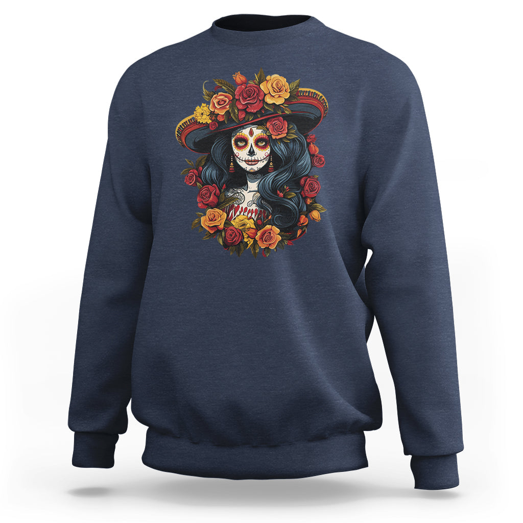 Day of the Dead Women Sweatshirt La Catrina De Los Muertos Calavera Sugar Skull Women - Wonder Print Shop