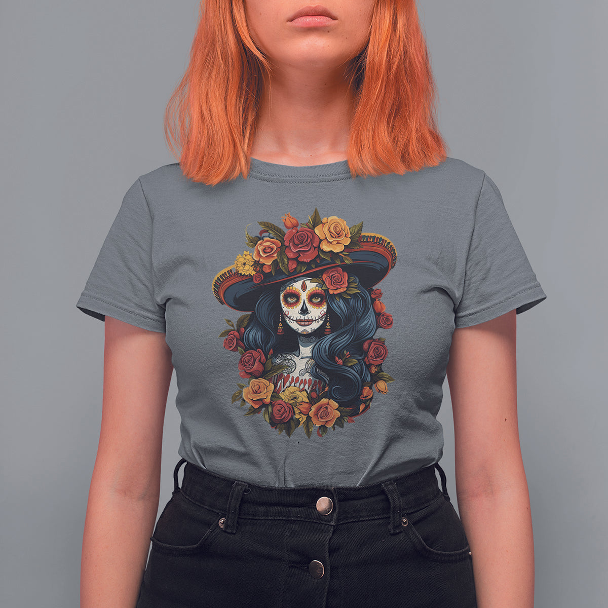 Day of the Dead Women T Shirt For Women La Catrina De Los Muertos Calavera Sugar Skull Women - Wonder Print Shop