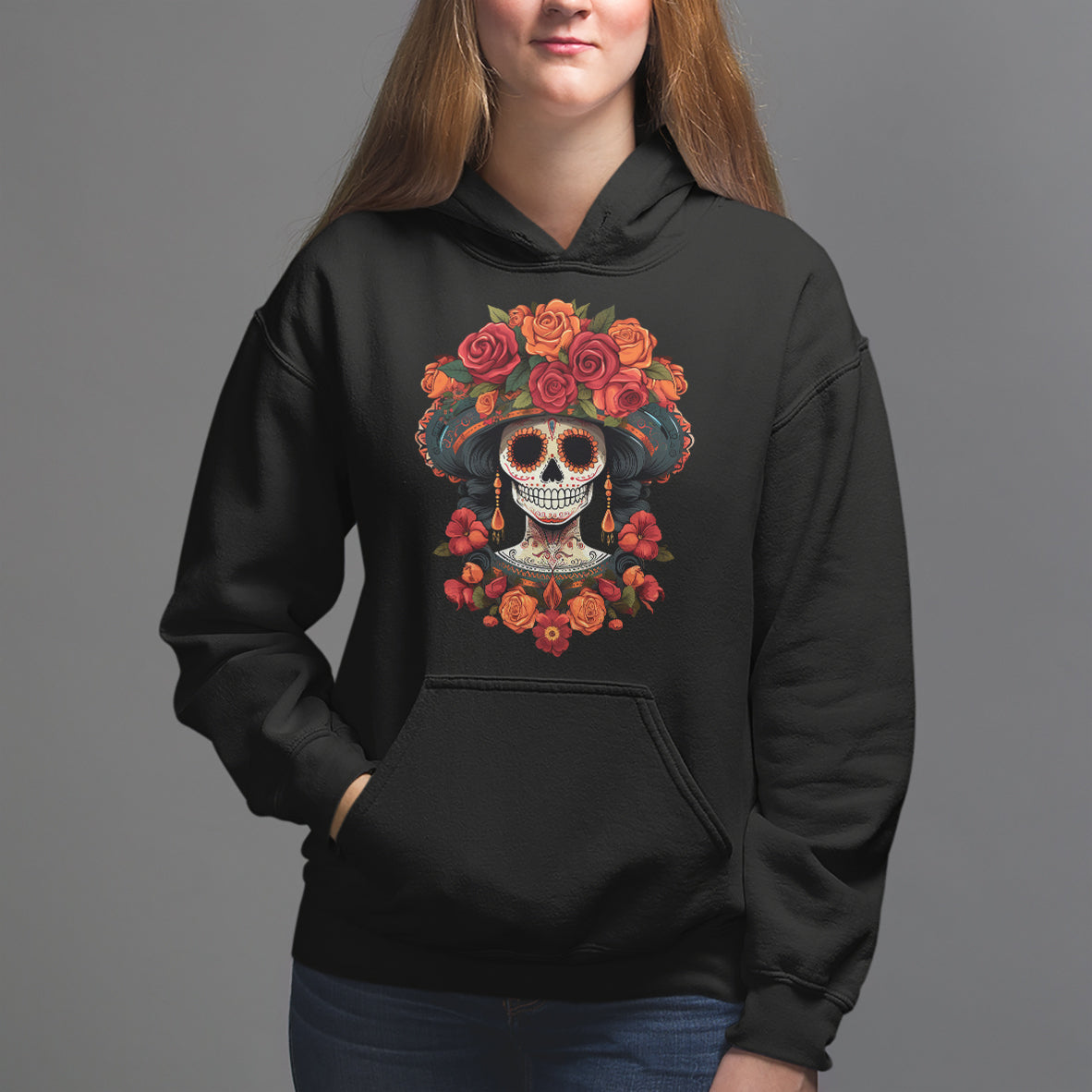 Day of the Dead Women Hoodie Dia De Los Muertos Calavera Sugar Skull Women - Wonder Print Shop