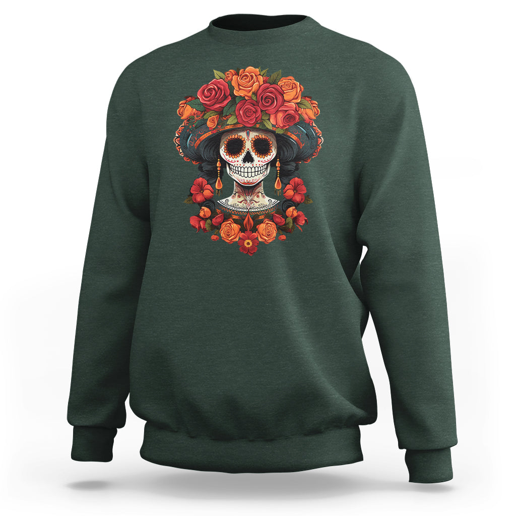 Day of the Dead Women Sweatshirt Dia De Los Muertos Calavera Sugar Skull Women - Wonder Print Shop