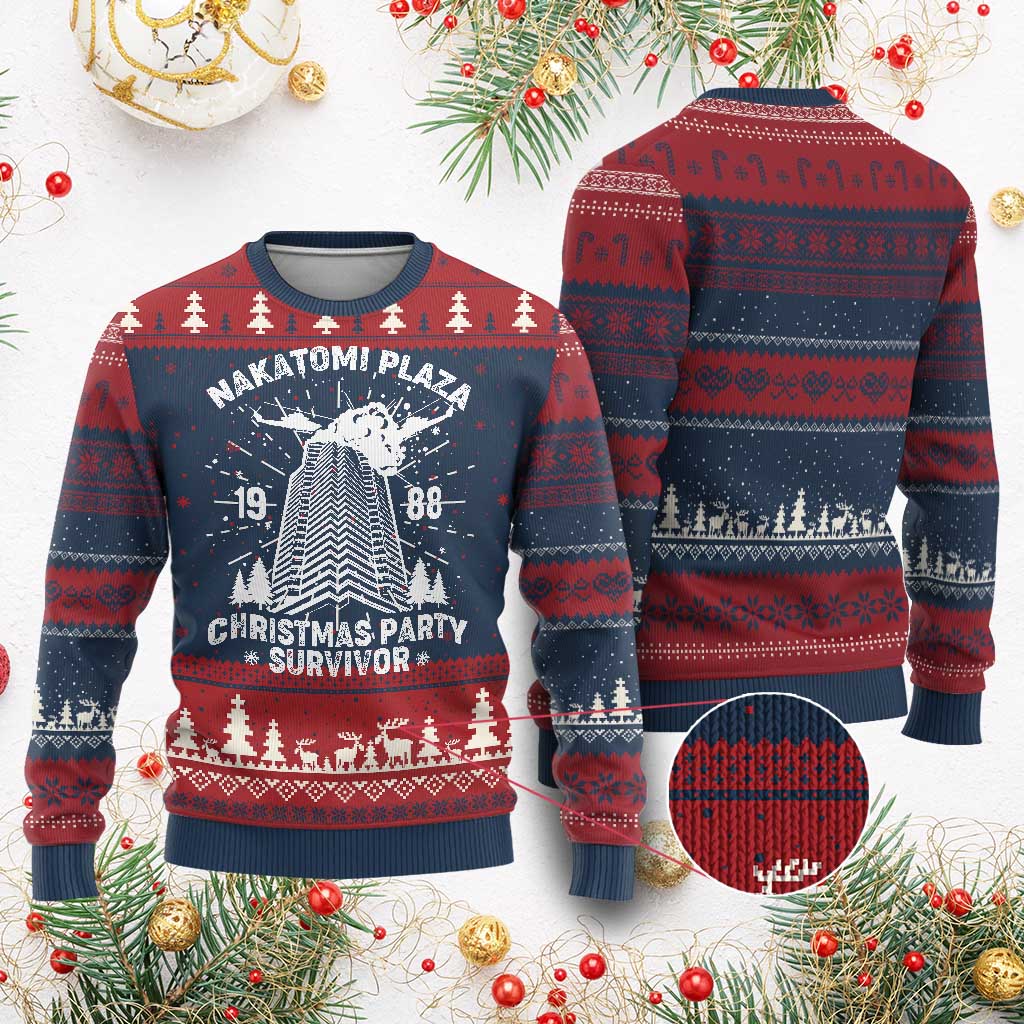 Funny Nakatomi Plaza Ugly Christmas Sweater Xmas Party 1988 Survivor - Wonder Print Shop