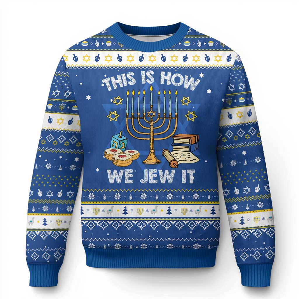 Funny Jewish Hanukkah Ugly Sweater This How We Jew It Menorah Chanukah - Wonder Print Shop