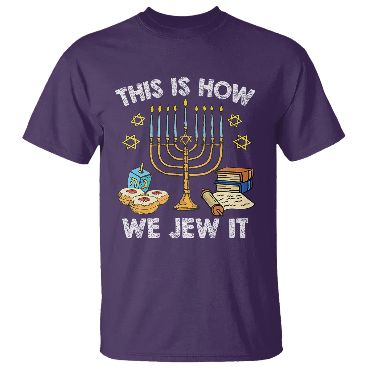 Funny Hanukkah T Shirt This How We Jew It Jewish Menorah Chanukah - Wonder Print Shop