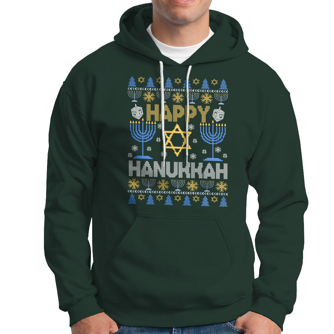 Happy Hanukkah Hoodie Jewish Festival of Lights Hanukkiah Menorah Ugly Chanukah - Wonder Print Shop
