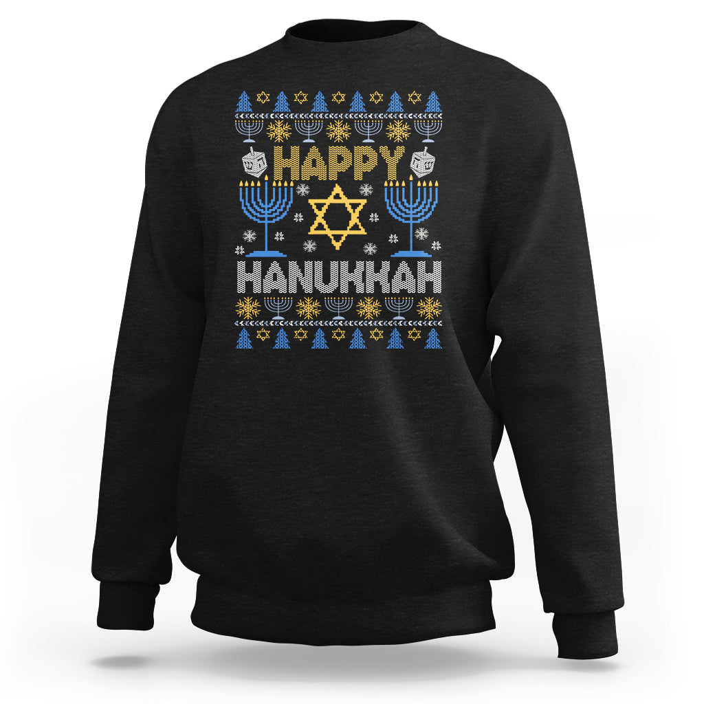 Happy Hanukkah Sweatshirt Jewish Festival of Lights Hanukkiah Menorah Ugly Chanukah - Wonder Print Shop