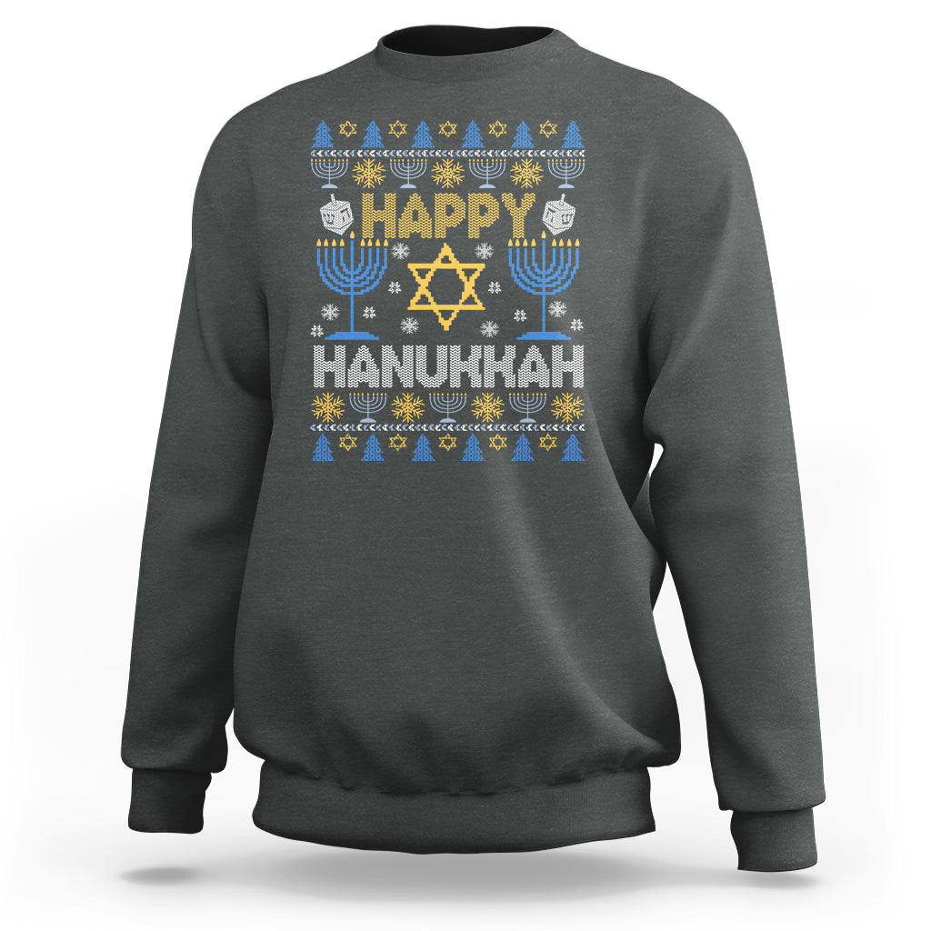 Happy Hanukkah Sweatshirt Jewish Festival of Lights Hanukkiah Menorah Ugly Chanukah - Wonder Print Shop