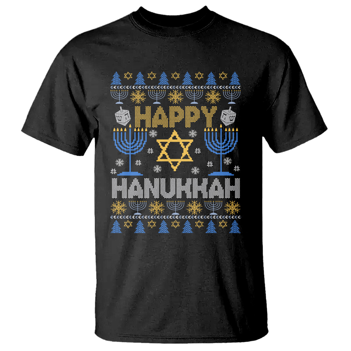 Happy Hanukkah T Shirt Jewish Festival of Lights Hanukkiah Menorah Ugly Chanukah - Wonder Print Shop