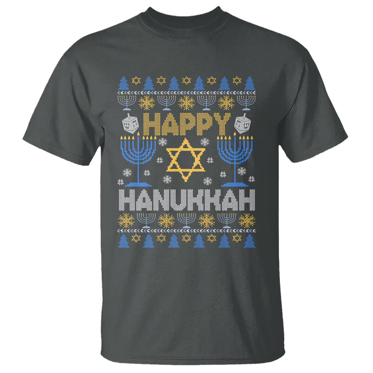 Happy Hanukkah T Shirt Jewish Festival of Lights Hanukkiah Menorah Ugly Chanukah - Wonder Print Shop