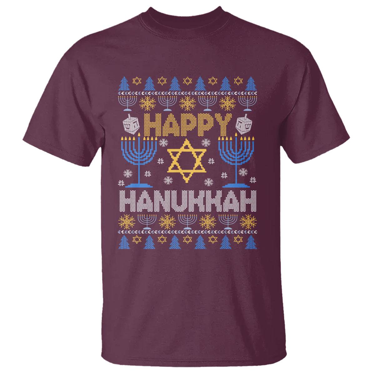 Happy Hanukkah T Shirt Jewish Festival of Lights Hanukkiah Menorah Ugly Chanukah - Wonder Print Shop