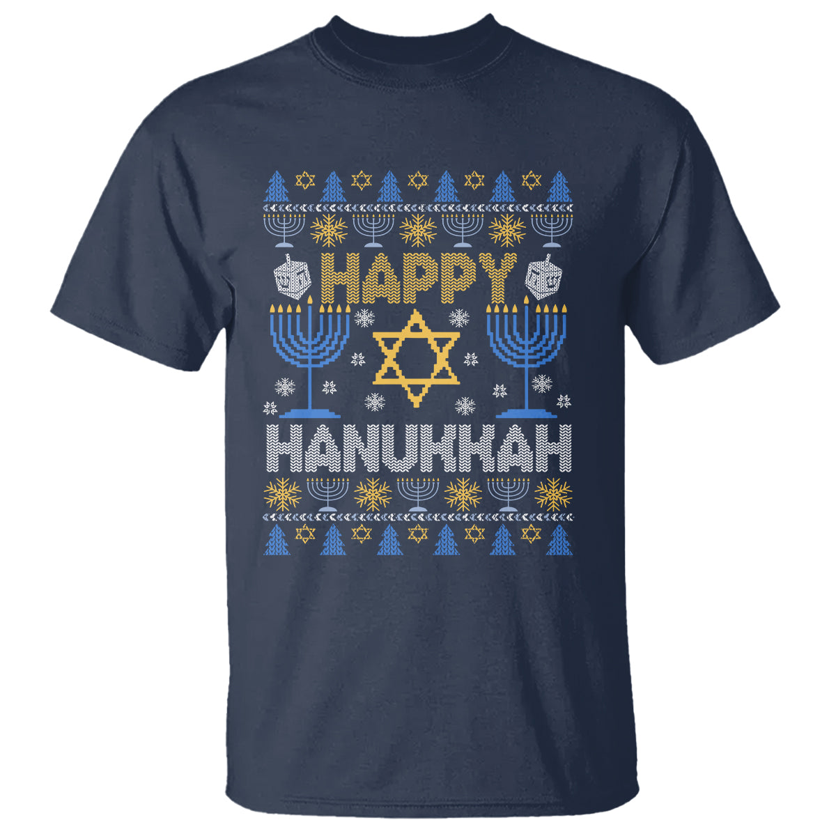 Happy Hanukkah T Shirt Jewish Festival of Lights Hanukkiah Menorah Ugly Chanukah - Wonder Print Shop