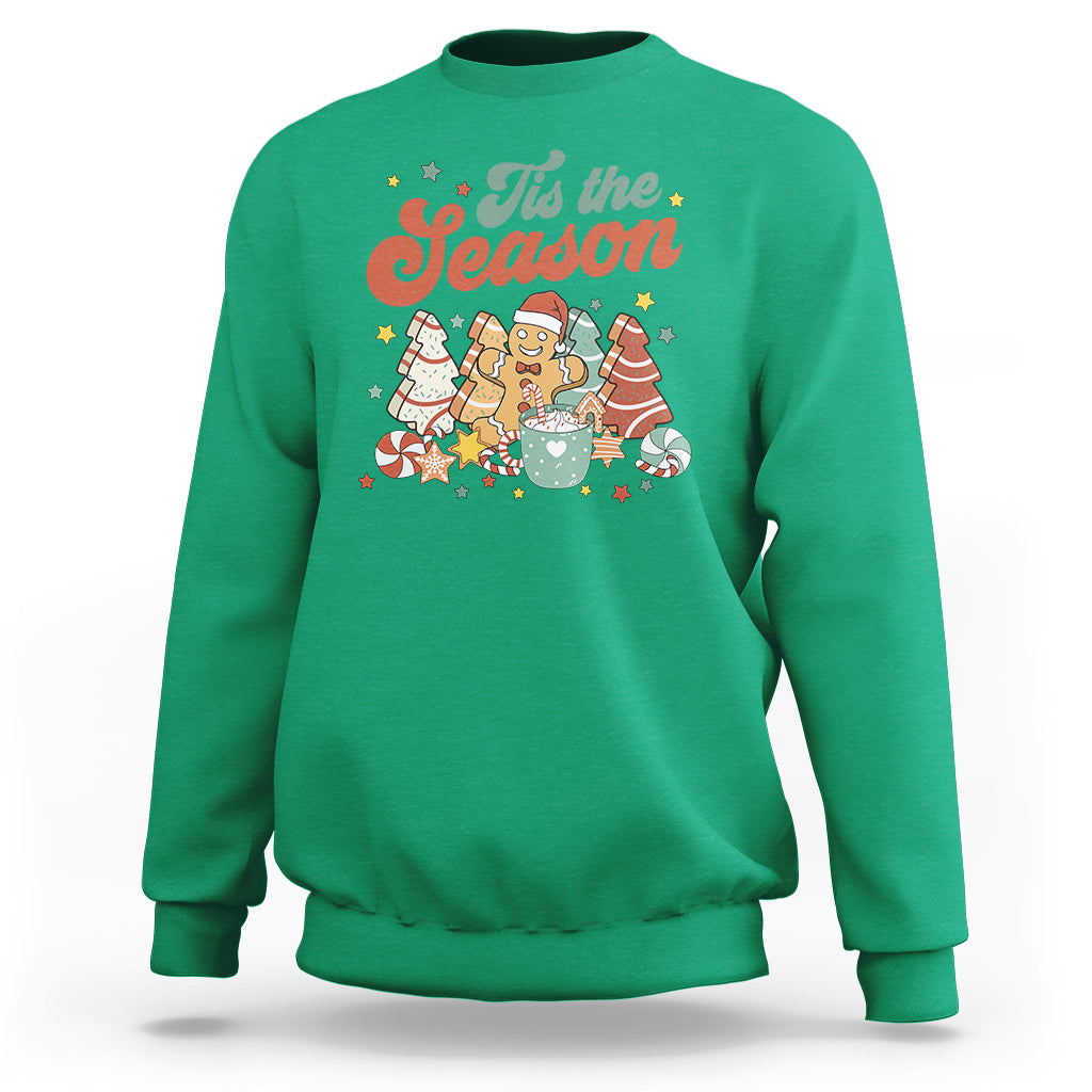 Christmas Cookies Sweatshirt Tis The Season Xmas Tree Cakes Gingerbread Man Retro Groovy - Wonder Print Shop