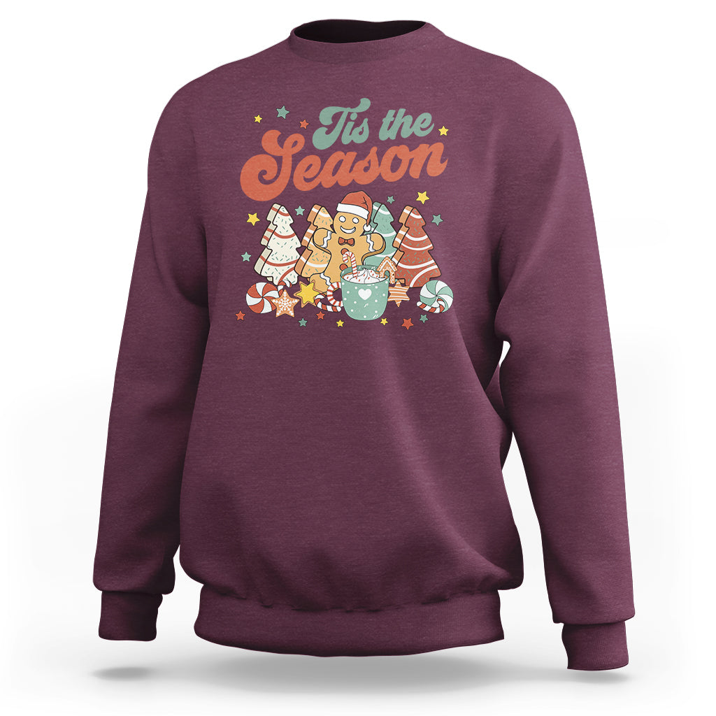 Christmas Cookies Sweatshirt Tis The Season Xmas Tree Cakes Gingerbread Man Retro Groovy - Wonder Print Shop