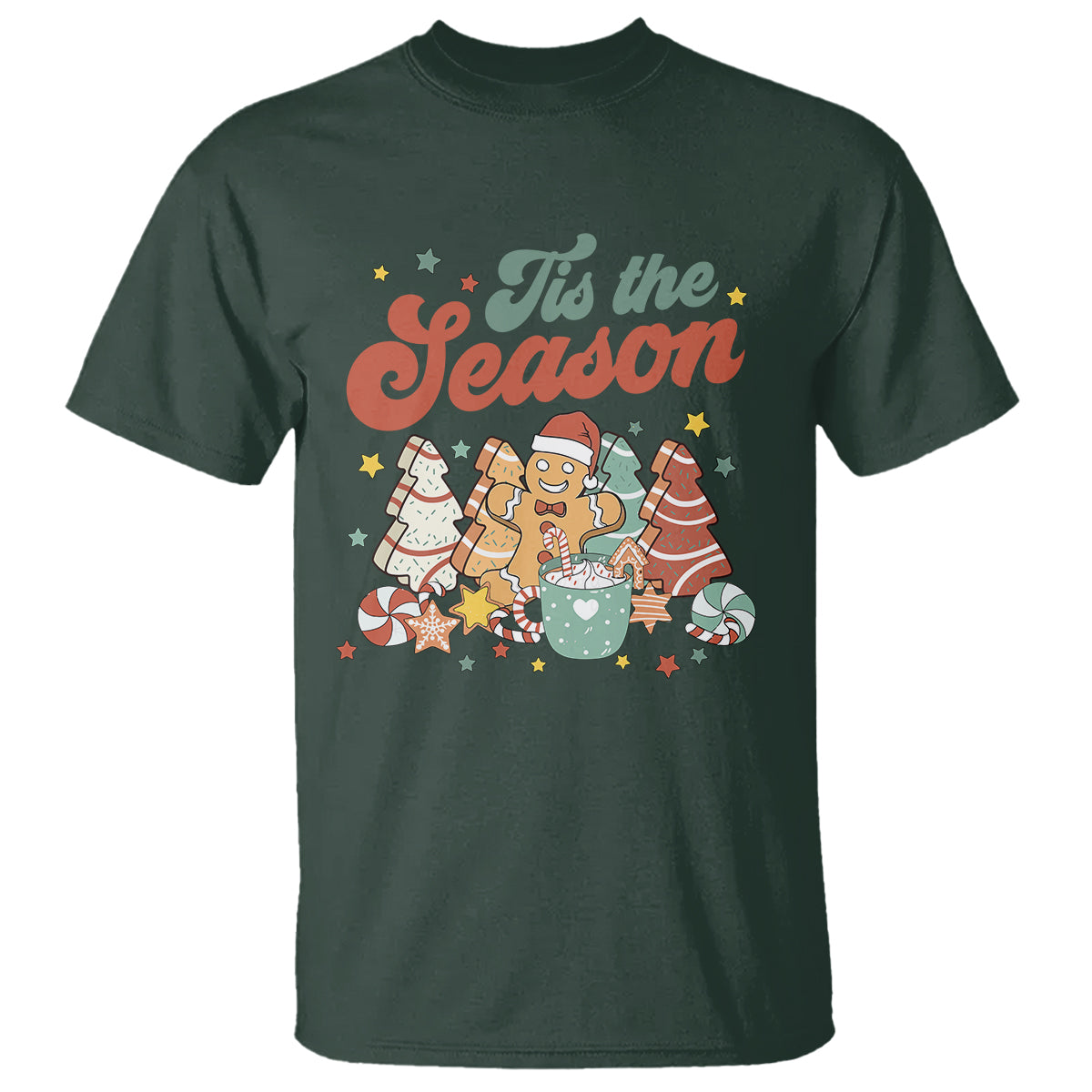 Christmas Cookies T Shirt Tis The Season Xmas Tree Cakes Gingerbread Man Retro Groovy - Wonder Print Shop