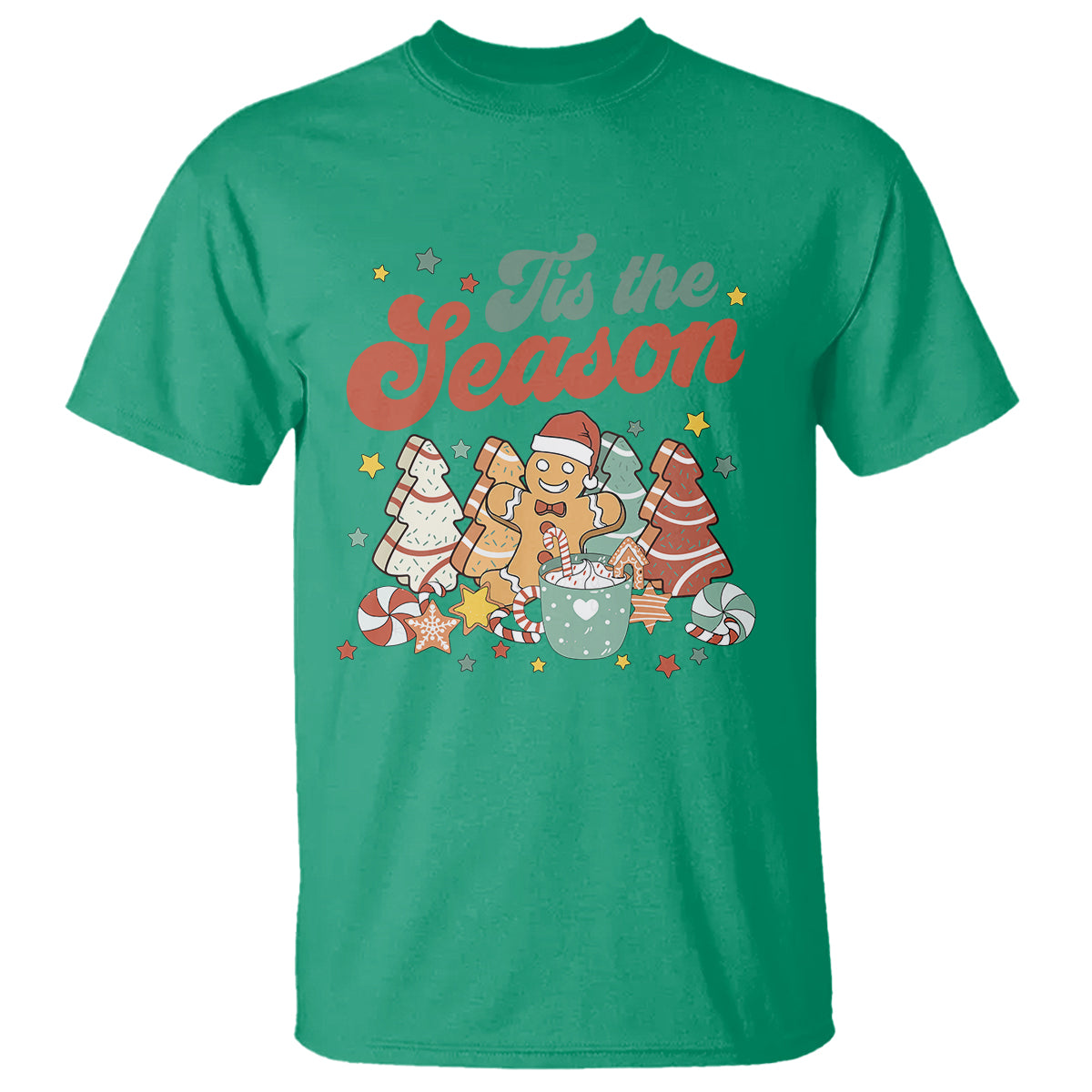 Christmas Cookies T Shirt Tis The Season Xmas Tree Cakes Gingerbread Man Retro Groovy - Wonder Print Shop