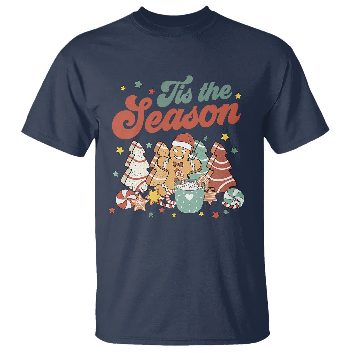 Christmas Cookies T Shirt Tis The Season Xmas Tree Cakes Gingerbread Man Retro Groovy - Wonder Print Shop