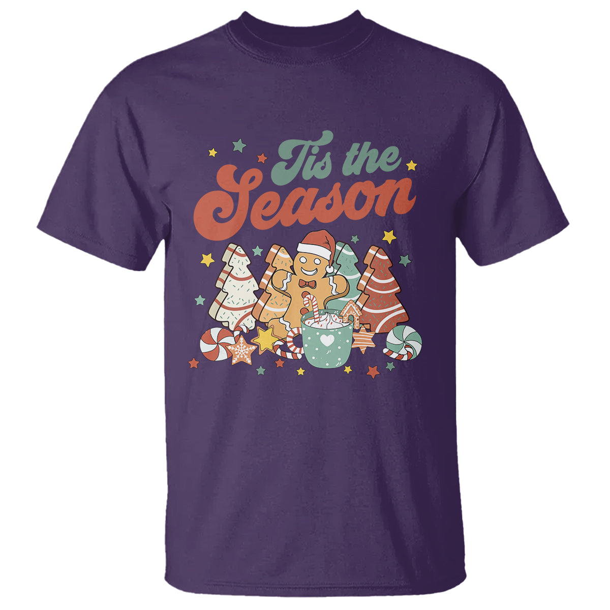 Christmas Cookies T Shirt Tis The Season Xmas Tree Cakes Gingerbread Man Retro Groovy - Wonder Print Shop