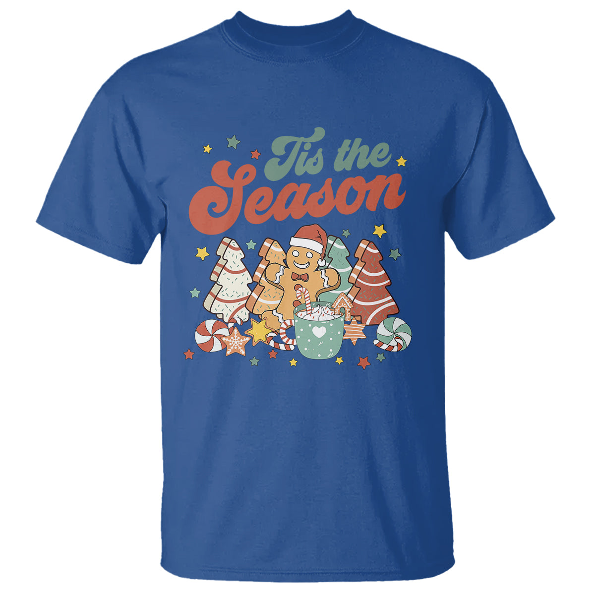 Christmas Cookies T Shirt Tis The Season Xmas Tree Cakes Gingerbread Man Retro Groovy - Wonder Print Shop