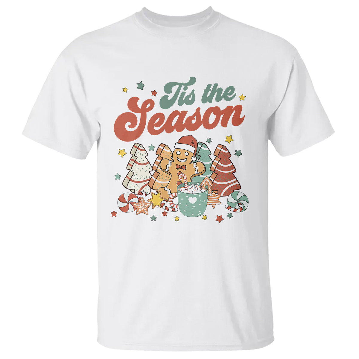 Christmas Cookies T Shirt Tis The Season Xmas Tree Cakes Gingerbread Man Retro Groovy - Wonder Print Shop
