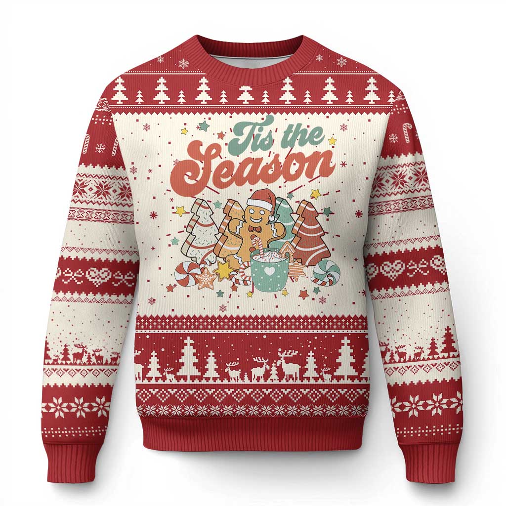 Christmas Cookies Ugly Christmas Sweater Tis The Season Xmas Tree Cakes Gingerbread Man Retro Groovy - Wonder Print Shop