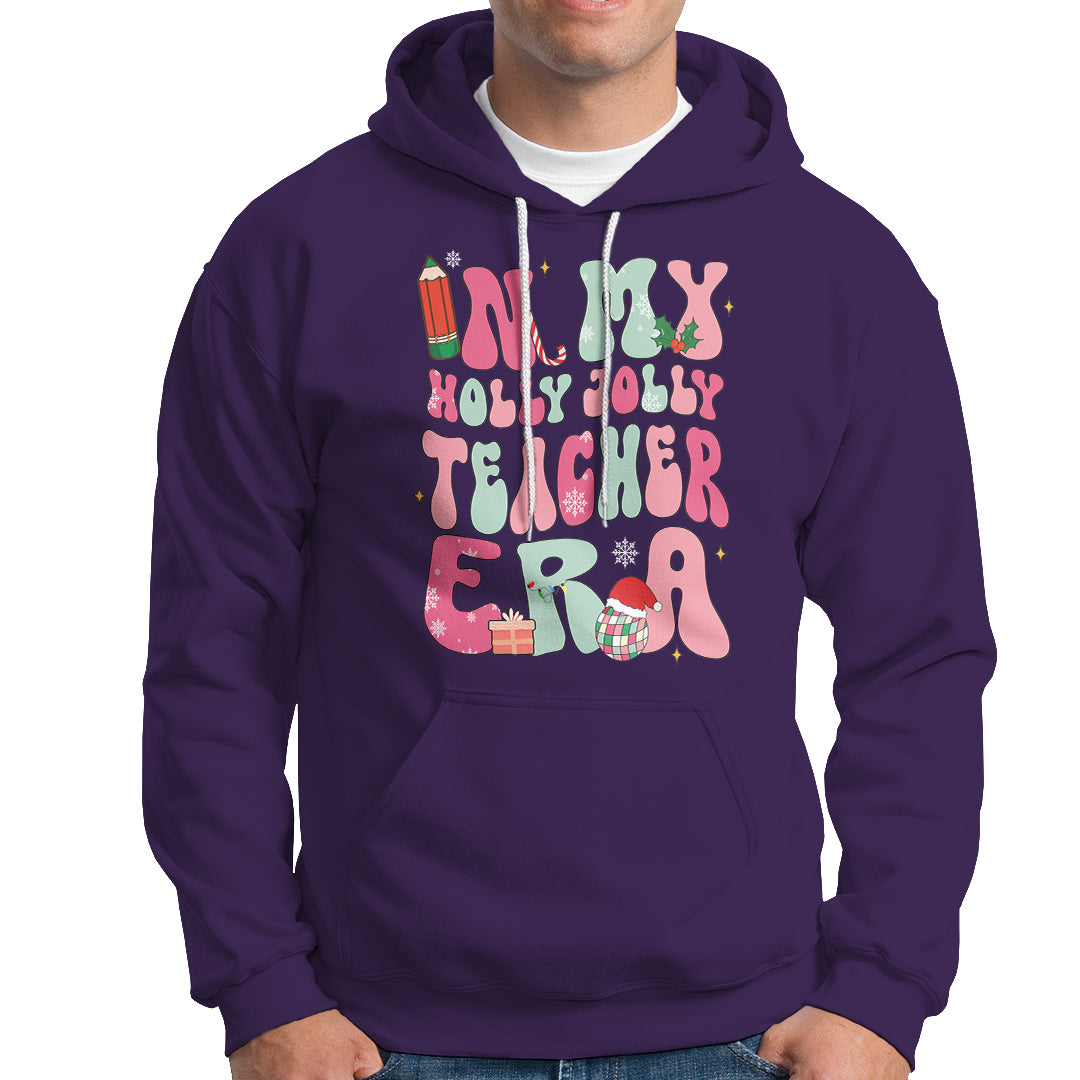 In My Holly Jolly Teacher Era Xmas Groovy Christmas Hoodie - Wonder Print Shop