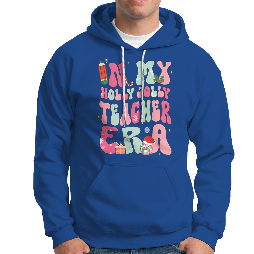 In My Holly Jolly Teacher Era Xmas Groovy Christmas Hoodie - Wonder Print Shop