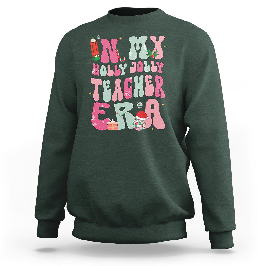In My Holly Jolly Teacher Era Xmas Groovy Christmas Sweatshirt - Wonder Print Shop