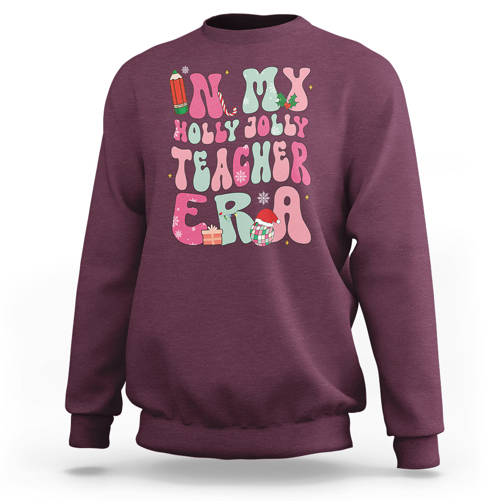 In My Holly Jolly Teacher Era Xmas Groovy Christmas Sweatshirt - Wonder Print Shop