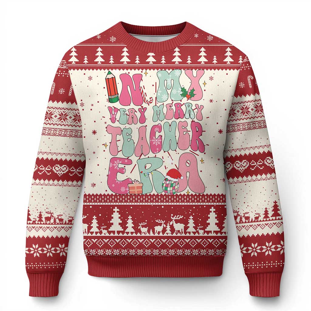 In My Very Merry Teacher Era Xmas Groovy Christmas Ugly Christmas Sweater - Wonder Print Shop