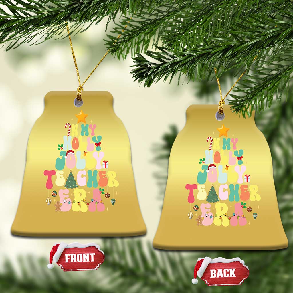 In My Holly Jolly Teacher Era Xmas Groovy Christmas Tree Christmas Ornament - Wonder Print Shop