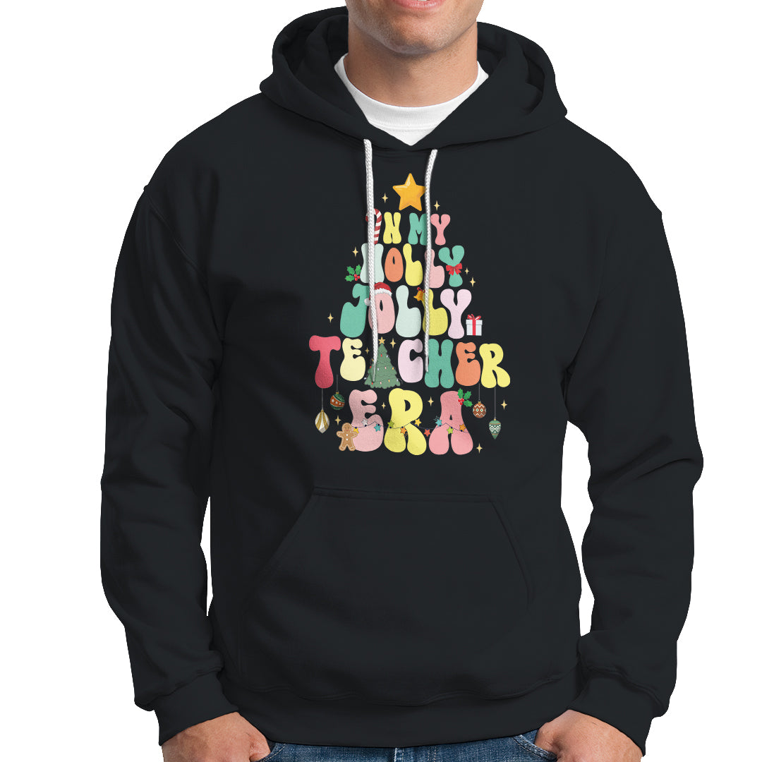 In My Holly Jolly Teacher Era Xmas Groovy Christmas Tree Hoodie - Wonder Print Shop