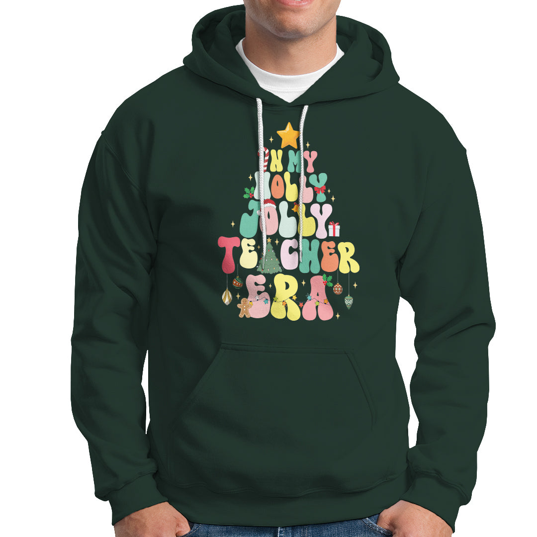 In My Holly Jolly Teacher Era Xmas Groovy Christmas Tree Hoodie - Wonder Print Shop