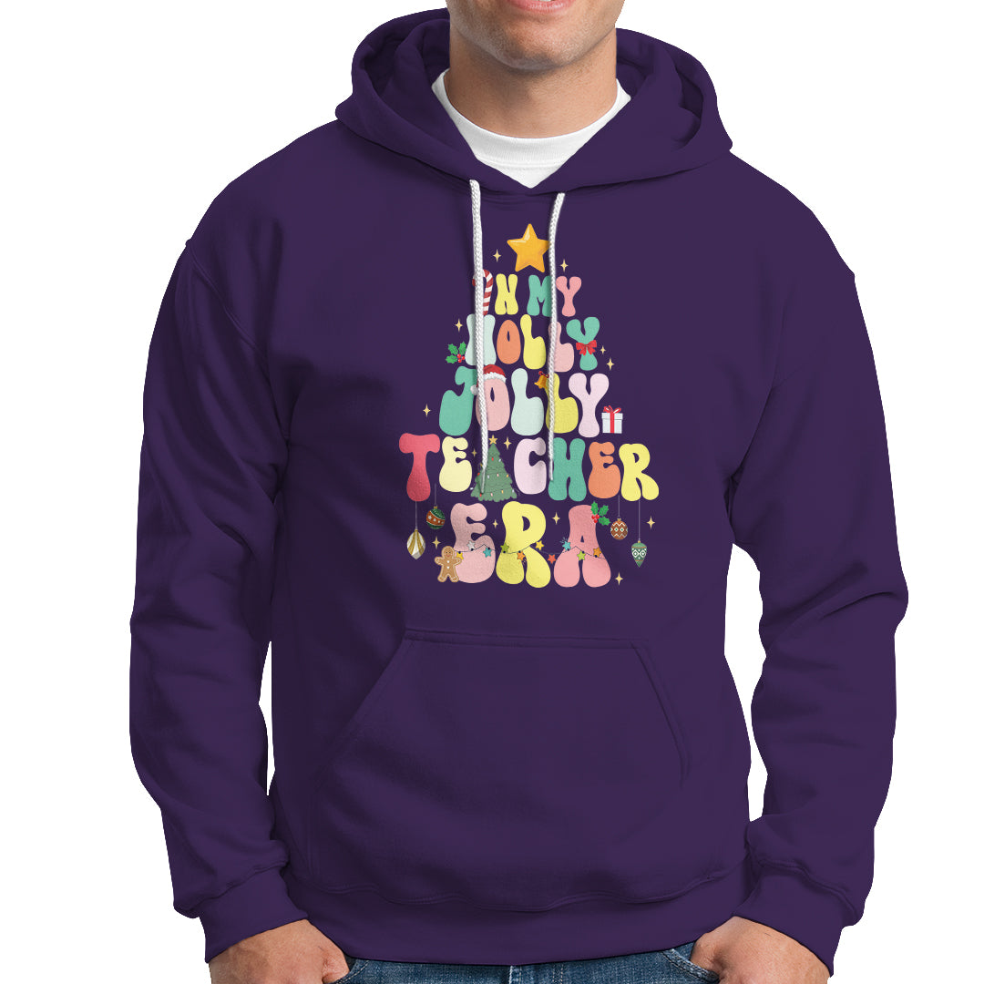 In My Holly Jolly Teacher Era Xmas Groovy Christmas Tree Hoodie - Wonder Print Shop