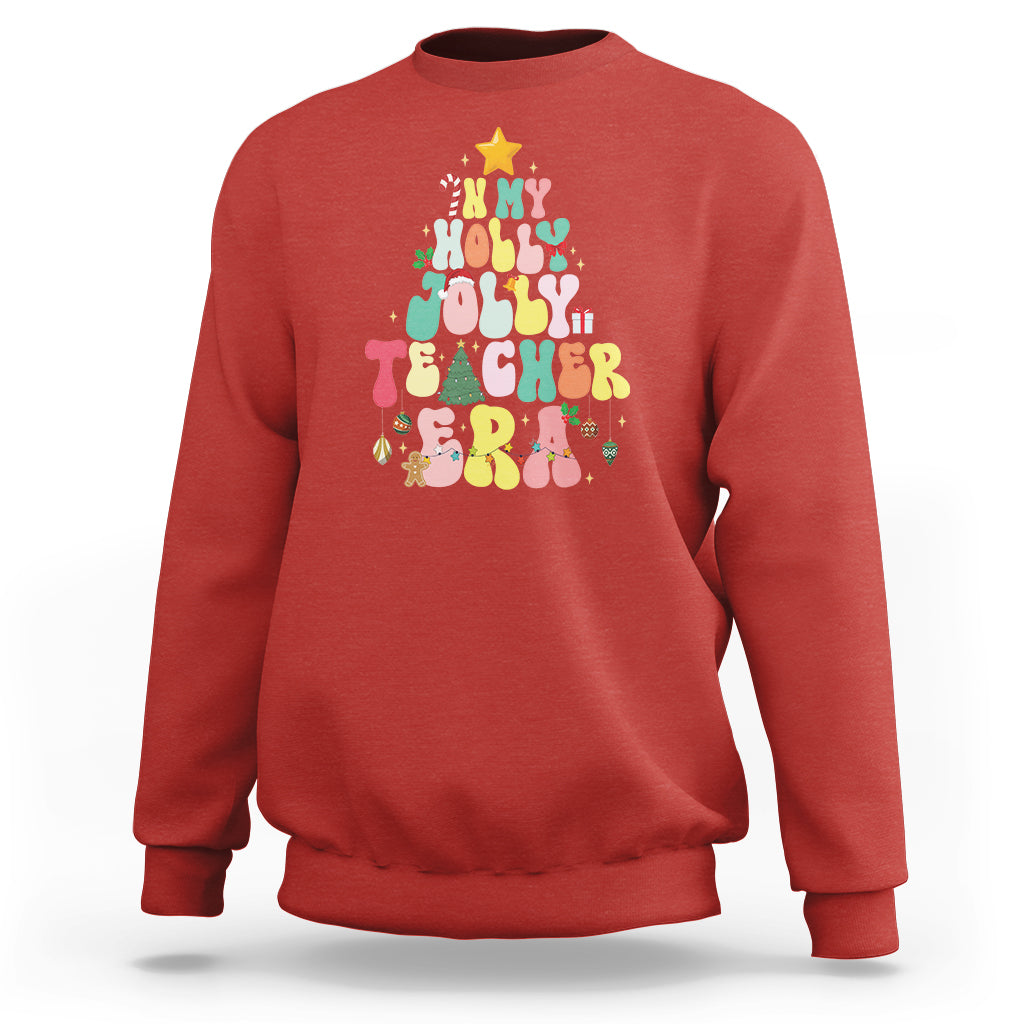 In My Holly Jolly Teacher Era Xmas Groovy Christmas Tree Sweatshirt - Wonder Print Shop