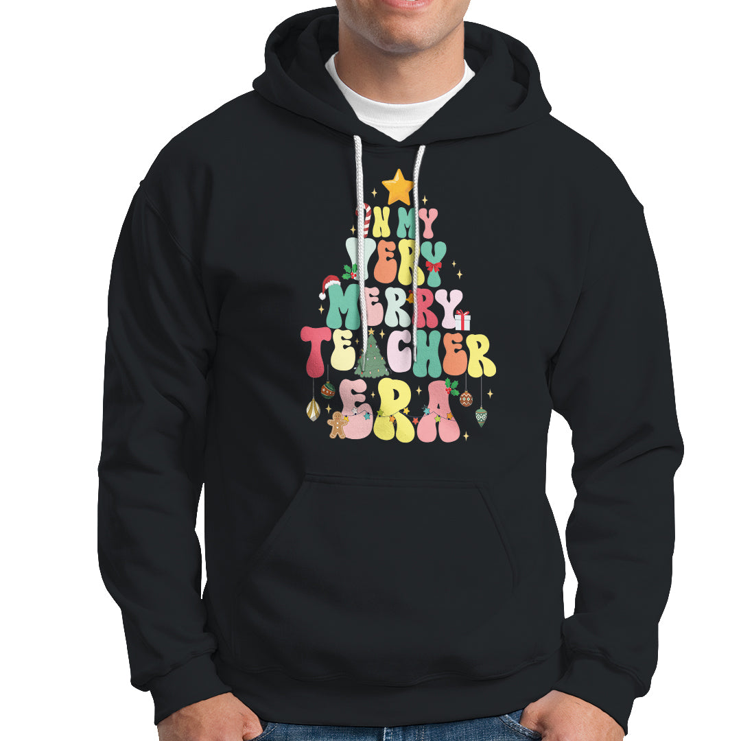 In My Very Merry Teacher Era Xmas Groovy Christmas Tree Hoodie - Wonder Print Shop