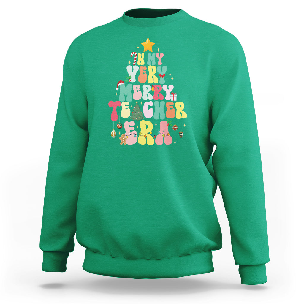 In My Very Merry Teacher Era Xmas Groovy Christmas Tree Sweatshirt - Wonder Print Shop