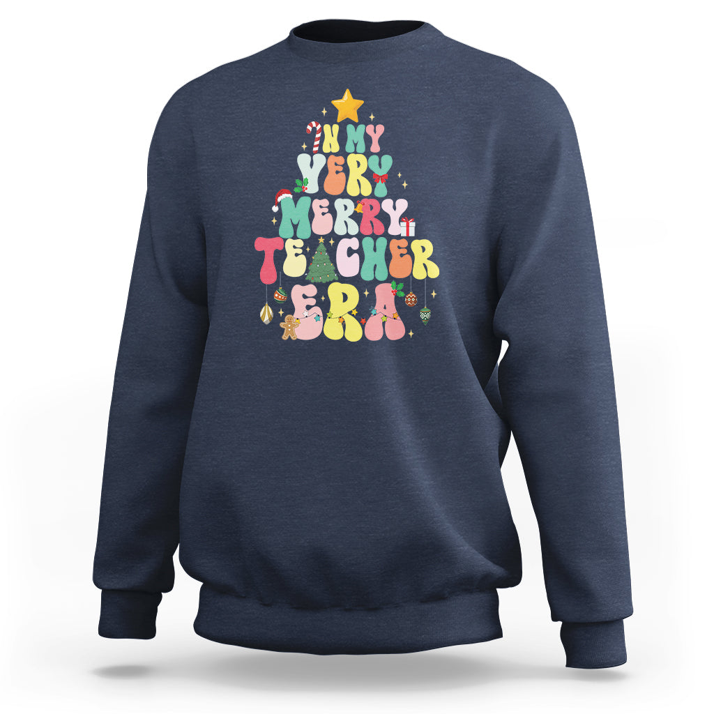 In My Very Merry Teacher Era Xmas Groovy Christmas Tree Sweatshirt - Wonder Print Shop