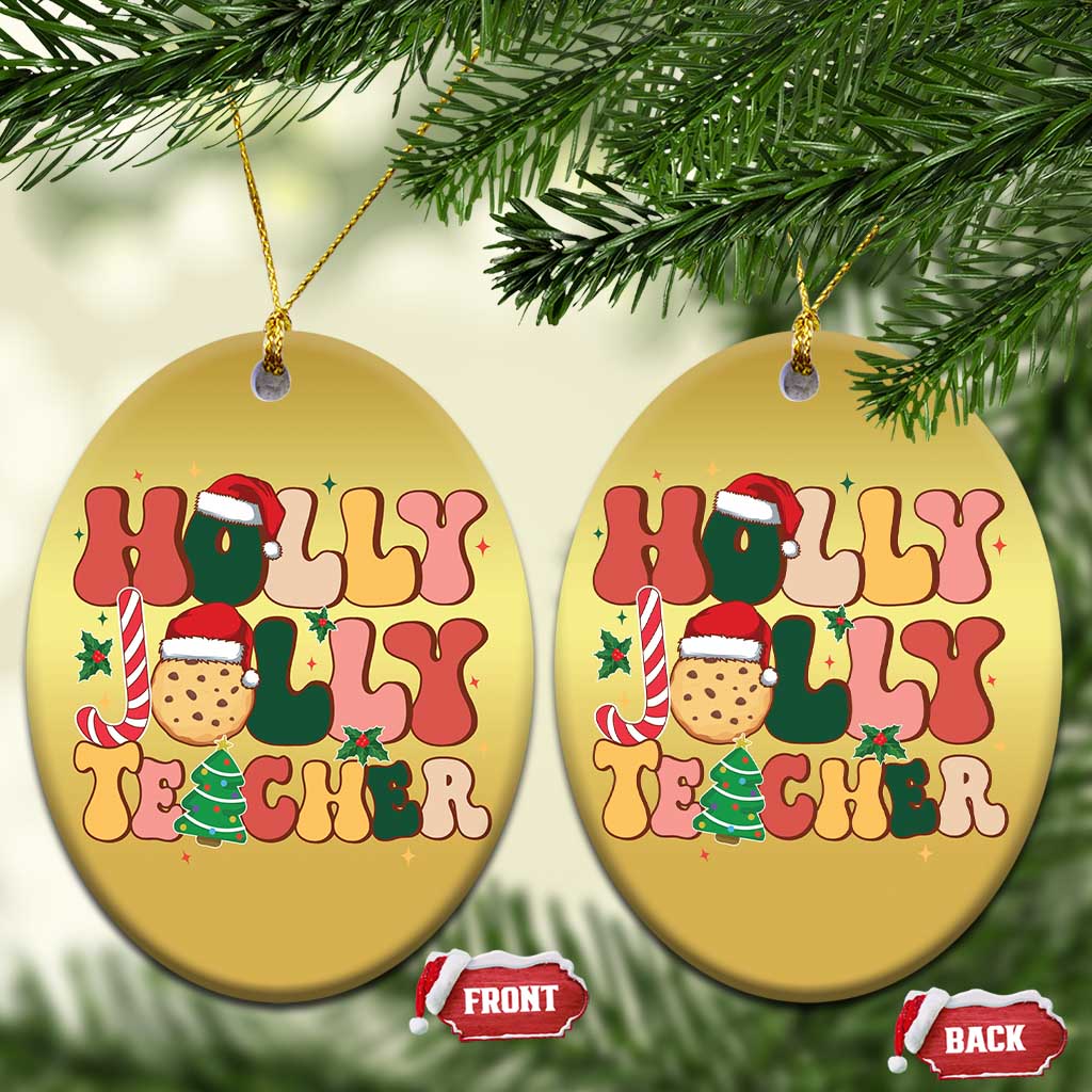 Groovy Holly Jolly Teacher Christmas Retro Xmas Christmas Ornament - Wonder Print Shop