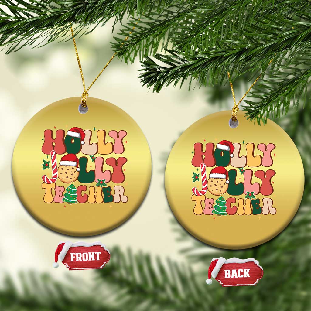 Groovy Holly Jolly Teacher Christmas Retro Xmas Christmas Ornament - Wonder Print Shop