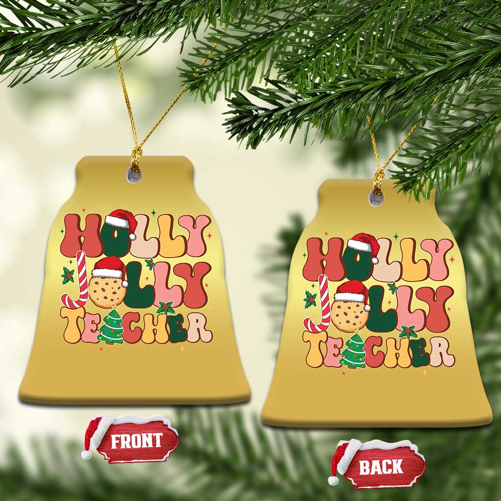 Groovy Holly Jolly Teacher Christmas Retro Xmas Christmas Ornament - Wonder Print Shop