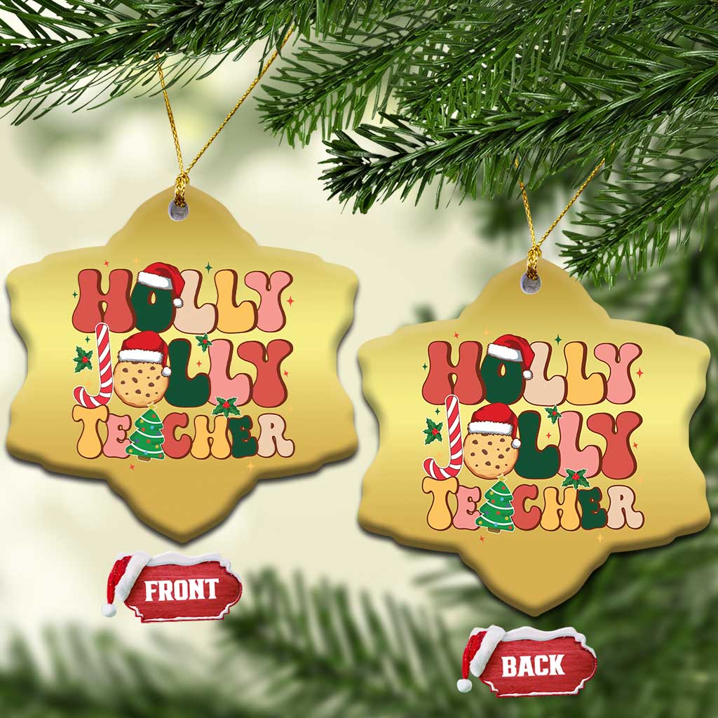 Groovy Holly Jolly Teacher Christmas Retro Xmas Christmas Ornament - Wonder Print Shop
