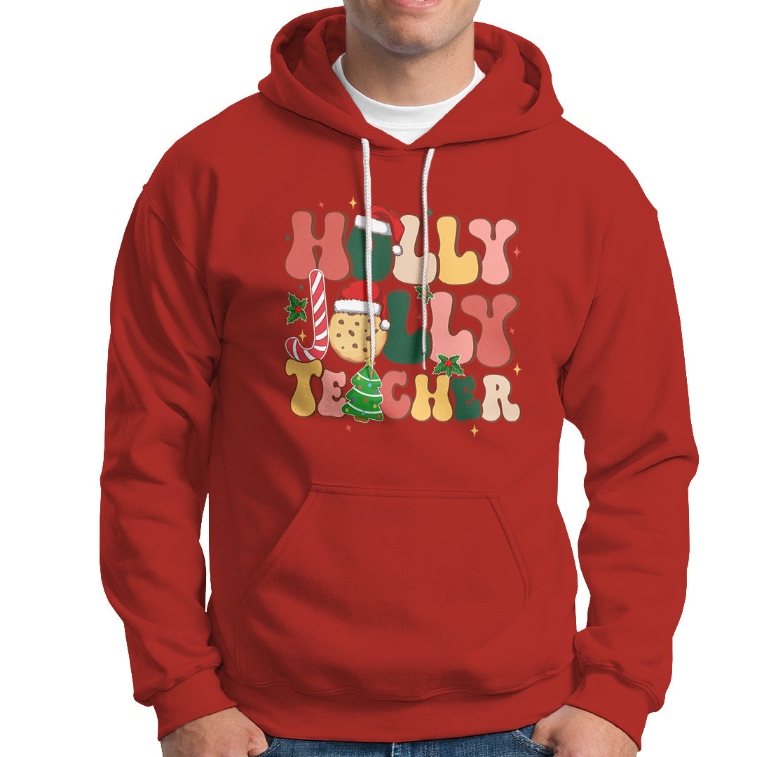 Groovy Holly Jolly Teacher Christmas Retro Xmas Hoodie - Wonder Print Shop