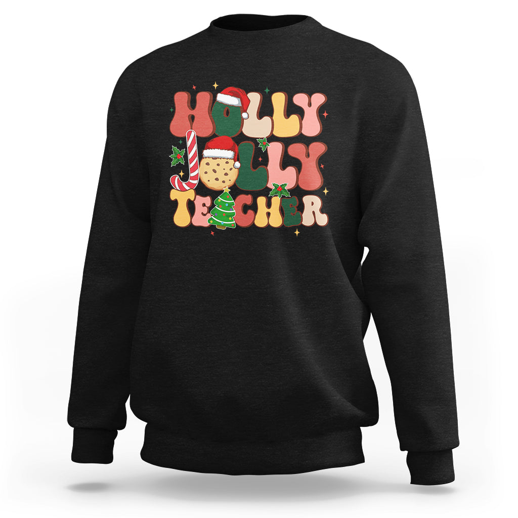 Groovy Holly Jolly Teacher Christmas Retro Xmas Sweatshirt - Wonder Print Shop