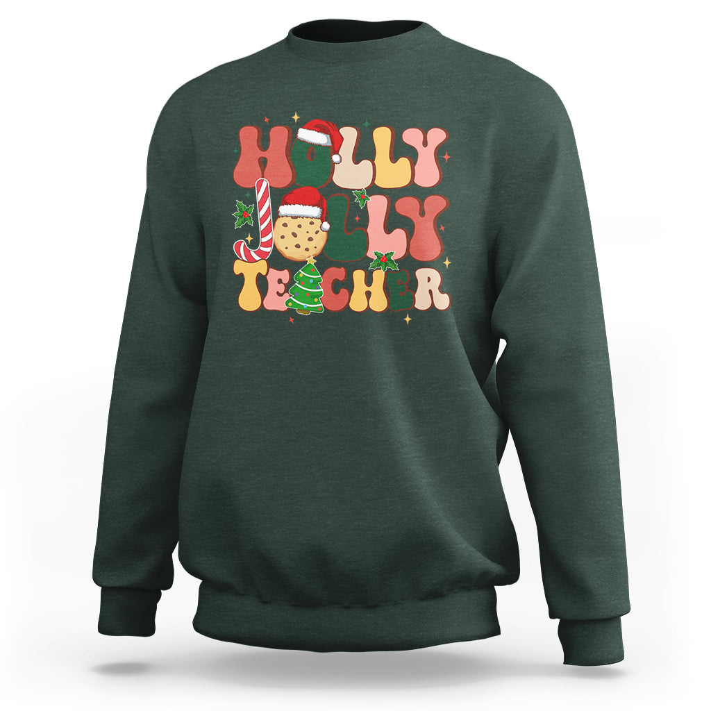 Groovy Holly Jolly Teacher Christmas Retro Xmas Sweatshirt - Wonder Print Shop