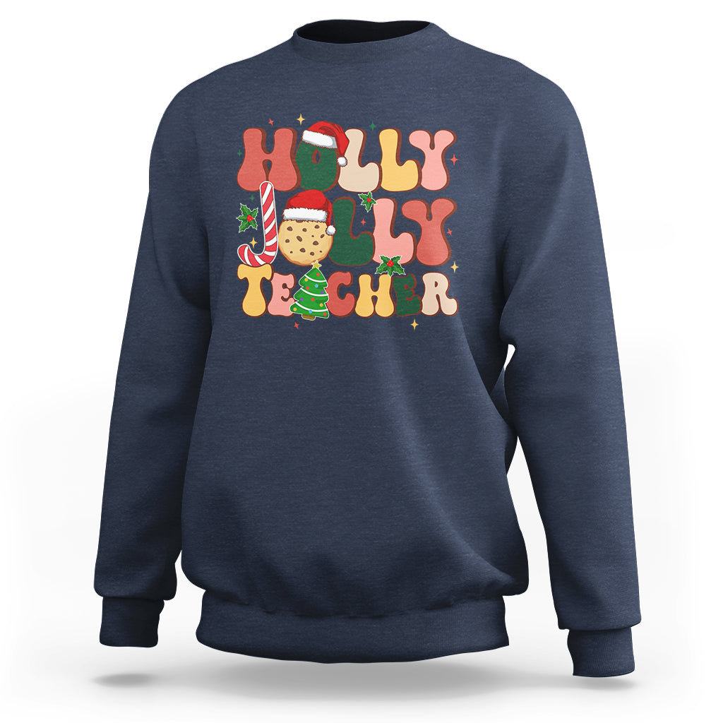 Groovy Holly Jolly Teacher Christmas Retro Xmas Sweatshirt - Wonder Print Shop