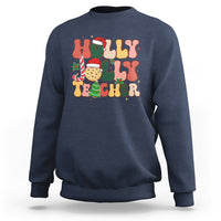 Groovy Holly Jolly Teacher Christmas Retro Xmas Sweatshirt - Wonder Print Shop