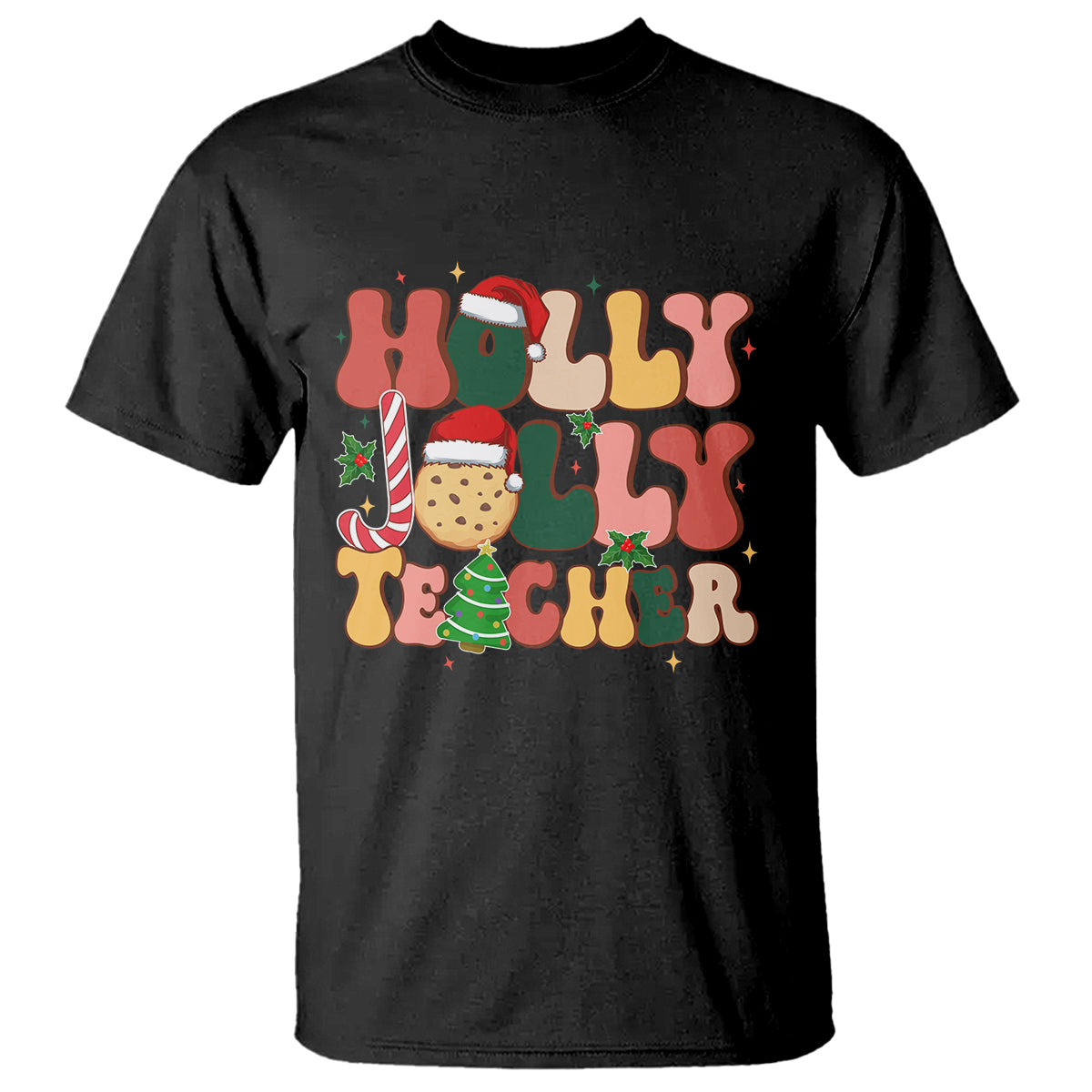 Groovy Holly Jolly Teacher Christmas Retro Xmas T Shirt - Wonder Print Shop
