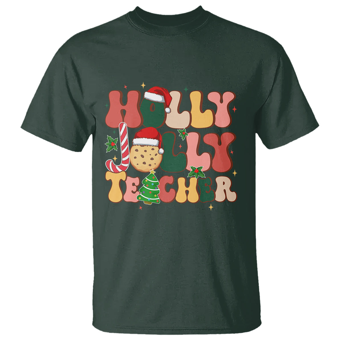 Groovy Holly Jolly Teacher Christmas Retro Xmas T Shirt - Wonder Print Shop