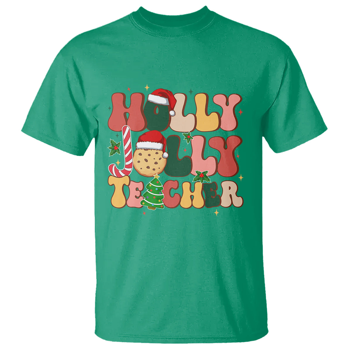 Groovy Holly Jolly Teacher Christmas Retro Xmas T Shirt - Wonder Print Shop
