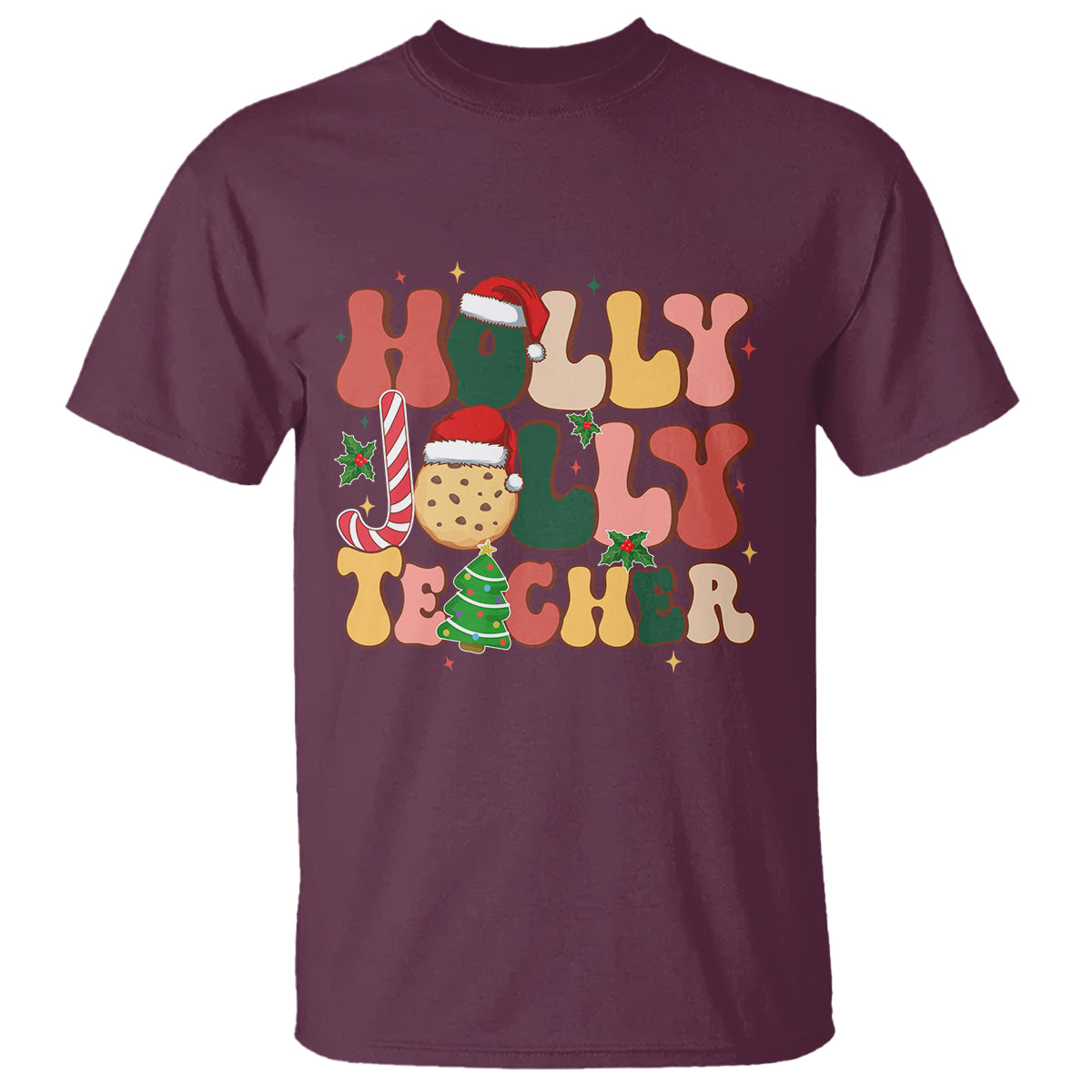 Groovy Holly Jolly Teacher Christmas Retro Xmas T Shirt - Wonder Print Shop