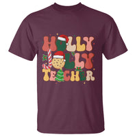 Groovy Holly Jolly Teacher Christmas Retro Xmas T Shirt - Wonder Print Shop